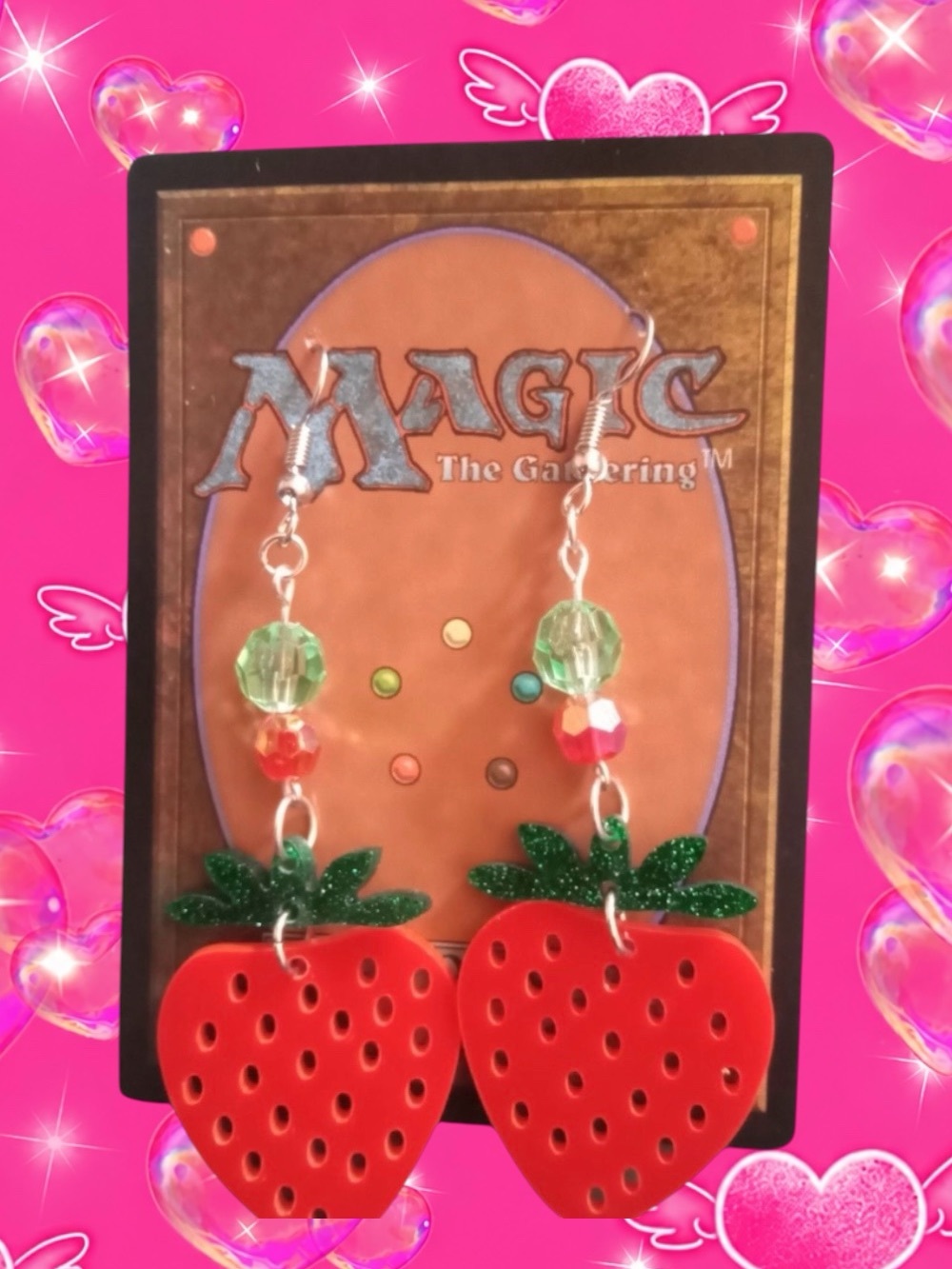 Strawberry Dangle Earrings with Beads